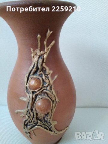 Керамична ваза арт декор с кожа и дърво, снимка 2 - Вази - 33190888