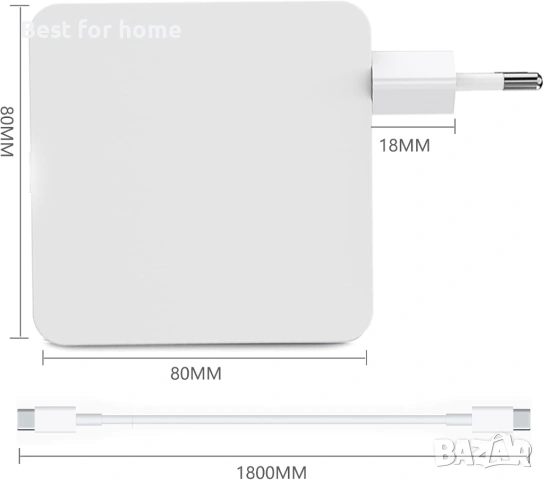96W USB C зарядно за MacBook Pro/Air, iPad Pro, iPhone, Samsung, снимка 4 - USB кабели - 53357826