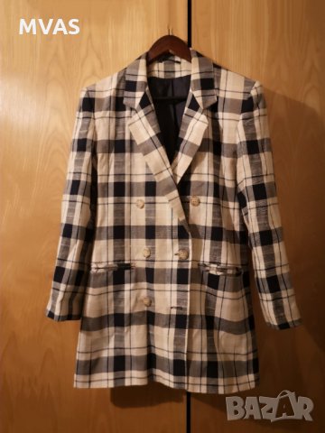 Удължен втален блейзър двубортен кариран S размер дамско сако