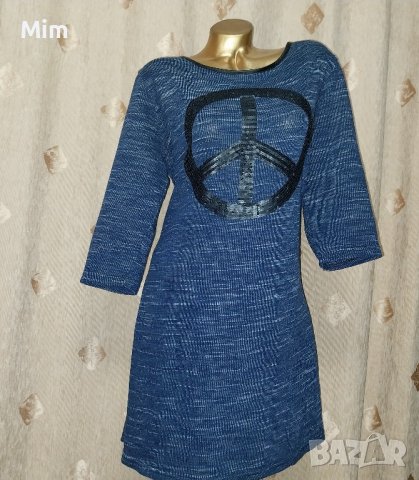 48 Тъмно синя рокля меланш с черни пайети , снимка 3 - Рокли - 43706610