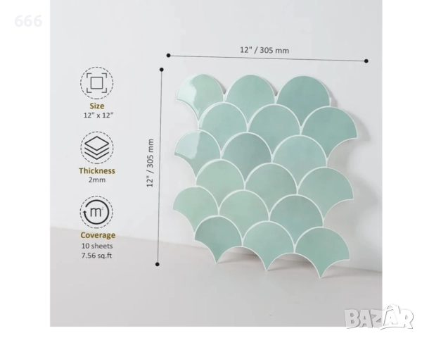 Самозалепваща се стенна плочка (10 листа), снимка 2 - Други - 52903708