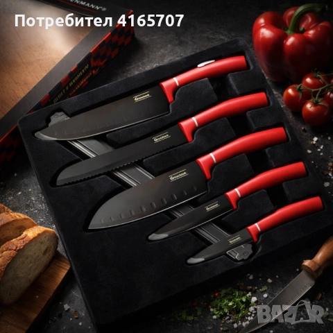 Комплект ножове Goldmann GM 5259, 5бр. с магнитна релса, Незалепващо покритие, Кутия, снимка 3 - Прибори за хранене, готвене и сервиране - 53529458