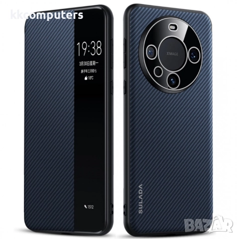 Калъф SULADA Kevlar за Huawei Mate 60 Pro – смарт капак с прозорец, кожена текстура и магнитна функц, снимка 2 - Калъфи, кейсове - 52233530