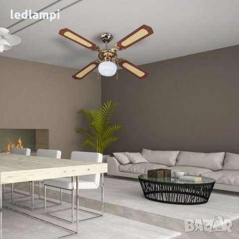 Вентилатор за таван 60W с лампа 1хЕ27 4перки 105cm, снимка 5 - Лампи за таван - 28648206