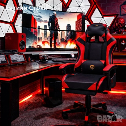 Ергономичен геймърски стол с масаж и поставка, снимка 5 - Столове - 53478821