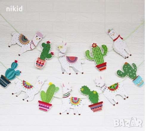 Лама Кактус голям Парти Гирлянд Флаг Банер