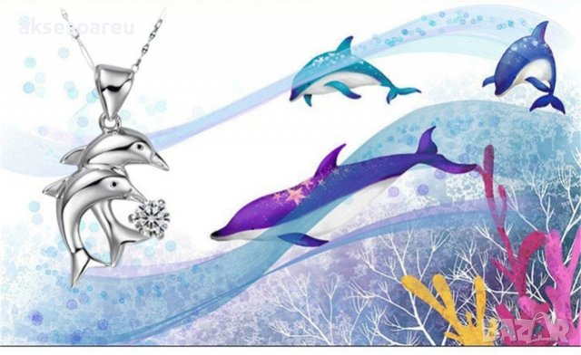 Дамско мъжко колие с висулка делфин цвят злато/сребро ланец от неръждаема стомана медальон огърлица , снимка 3 - Колиета, медальони, синджири - 38357971