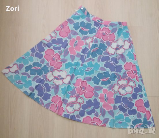 Памучна пола на розово-сини цветя, снимка 1 - Поли - 28507457