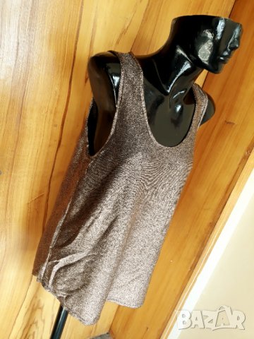 Мъхест потник туника в кафяво със сребрист ефект Л, снимка 2 - Туники - 32844339