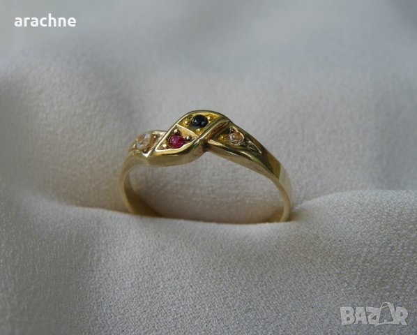 Позлатен сребърен пръстен с рубин,сапфир, бял и жълт топази, снимка 5 - Пръстени - 27446923
