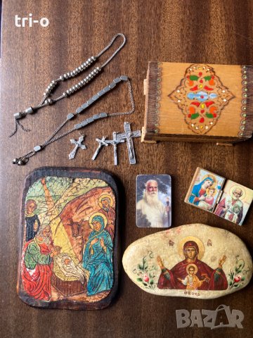 Лот Християнски украшения, кутия пирография, Икони, кръстчета, броеници , снимка 1 - Икони - 43480604
