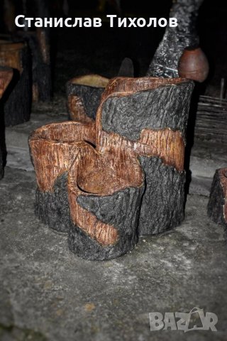 Градински кашпи саксии от щампован бетон имитиращи дърво, снимка 4 - Саксии и кашпи - 39477709