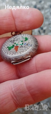 Сребърен джобен часовник,цветен емайл,1890, снимка 4 - Антикварни и старинни предмети - 43909408