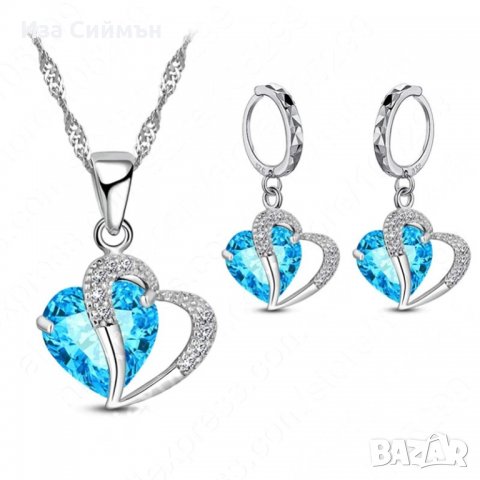 Комплект сребърни обици и колие със син сапфир, топаз, аметист и рубин, снимка 3 - Бижутерийни комплекти - 32502557