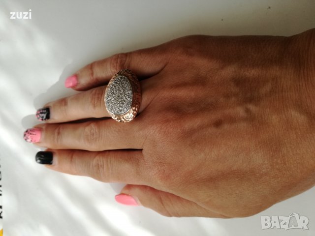 Италиански сребърен дамски пръстен с циркони и розово родиево покритие., снимка 3 - Пръстени - 38355104