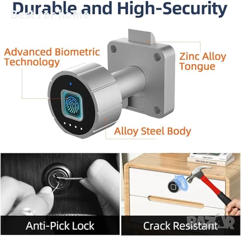  Bluetooth Биометрична ключалка за шкаф с пръстови отпечатъци eLinkSmar, снимка 3 - Друга електроника - 50628931