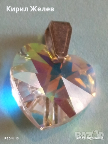 Сребърна висулка във формата на сърце с кристал SWAROVSKI Северно сияние 17542, снимка 2 - Колиета, медальони, синджири - 52621573
