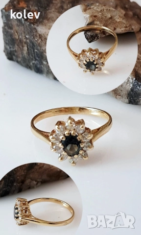 Зратен пръстен корона с турмалин и циркони 2.20 грама/14К размер№52