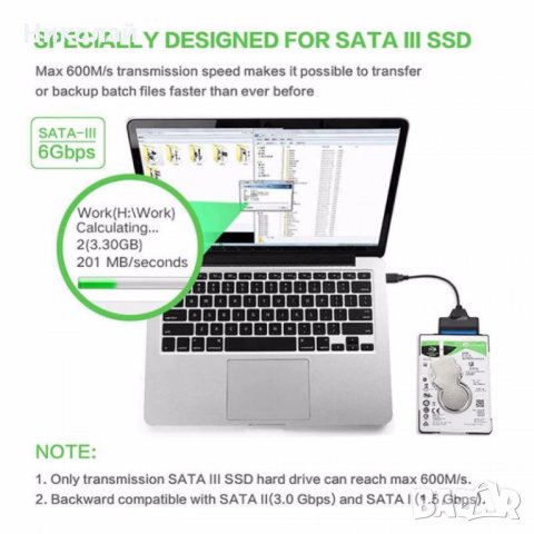 SATA кабел USB 3.0 преходник свързване на HDD SSD хард дискове към лаптоп компютър сата кабел, снимка 3 - Кабели и адаптери - 27772592