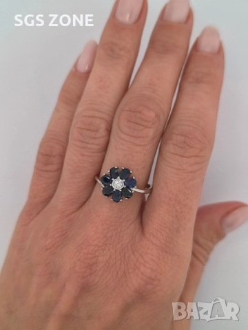 СРЕБЪРЕН ПРЪСТЕН СЪС САПФИРИ ОТ ТАЙЛАНД, снимка 2 - Пръстени - 52318287