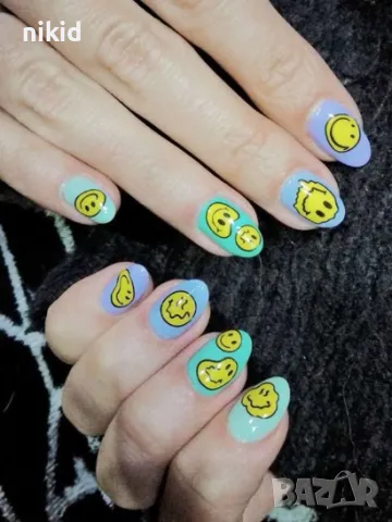 84 Еможи Емотикон Смайли Emotion Emoji Smile лист татос ваденки водни стикери нокти маникюр слайдери, снимка 3 - Продукти за маникюр - 47390220