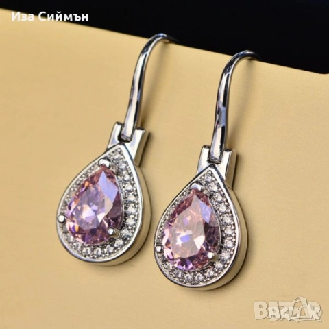 Сребърни обици с аметист и кристали, снимка 6 - Обеци - 34254040