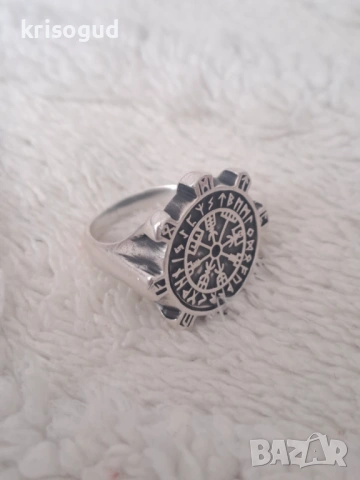 Мъжки сребърен пръстен S925 с Викингски компас Vegvísir & руни 18мм., снимка 9 - Пръстени - 53121429