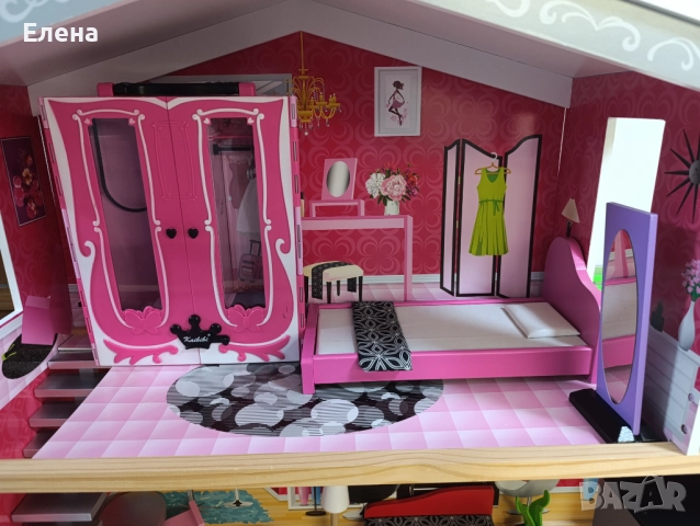 Дървена къща за кукли с обзавеждане, асансьор и аксесоари, снимка 6 - Играчки за стая - 52004782