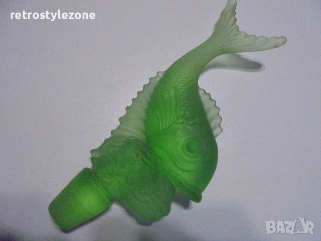 № 8400 Стара декоративна фигурка Риба – стъкло, винтидж декор  , снимка 3 - Други ценни предмети - 52682744
