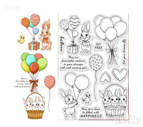 Великденски заек зайче балони парти силиконов гумен печат декор украса бисквитки фондан Scrapbooking