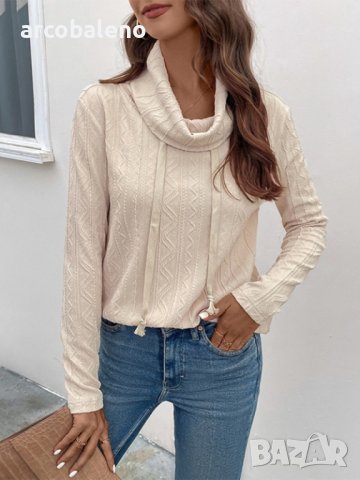 Дамска блуза с текстурирана яка с гъста яка - 024, снимка 2 - Блузи с дълъг ръкав и пуловери - 43627991