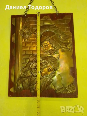 Красива Стара Медна Декоративна Картина върху  Дърво , Медно Пано-, снимка 16 - Картини - 47475650