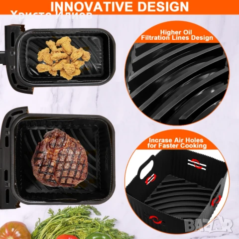 Комплект аксесоари за еър фрайър Airfryer силиконова тава мъфини четка скара шишчета, снимка 4 - Фритюрници - 50927415