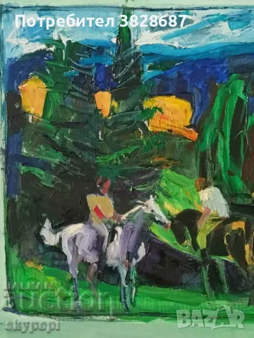 Картина,,Ездачи в планината,,, снимка 5 - Картини - 48271944
