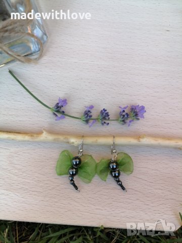 Ръчно изработени обеци "Водно конче", снимка 5 - Обеци - 43242603