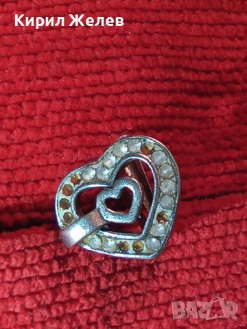 Две СЪРЦА в ЕДНО Стара СРЕБЪРНА АРТ ОБЕЦА с КРИСТАЛЧЕТА СРЕБРО 925 с АНГЛИЙСКО ЗАКОПЧАВАНЕ 40129, снимка 4 - Обеци - 42485854