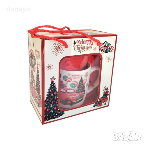 6241 Коледна чаша с ретро автомобил и елха Перфектен подарък за Коледа, снимка 7 - Чаши - 52152174