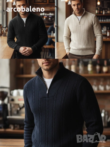 Мъжки пуловер с яка, 3цвята 