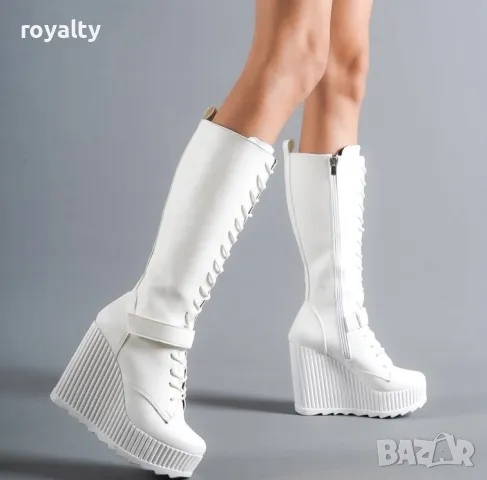 Ботуши на платформа - бяла кожа с бяло ходило