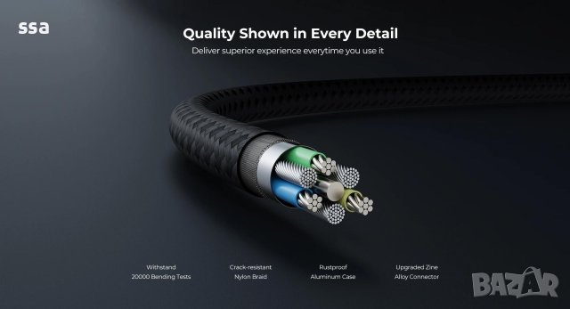 Orico кабел Cable USB C-to-C PD 100W Charging 1.5m Black - GQZ100-15-BK, снимка 3 - Кабели и адаптери - 44087344