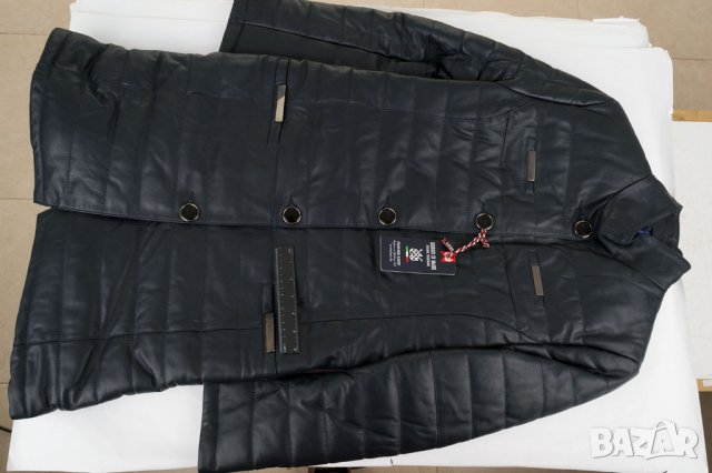 Тъмносиньо кожено ватирано дълго дамско яке марка Giorgio di Mare - XL, снимка 5 - Якета - 33473089
