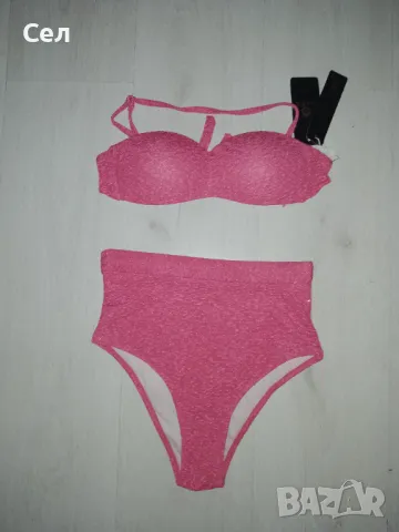 Нов розов бански с висока талия С-М, снимка 1