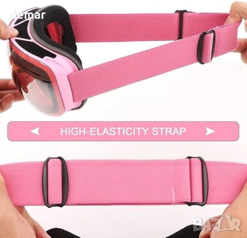 Очила за ски и сноуборд - UV защита, против замъгляване - OTG, розова рамка - светлорозови лещи, снимка 5 - Зимни спортове - 52444025