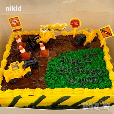 6 бр Багери багер кран строителни машини подвижни гуми пластмасови PVC фигурки за игра декор торта , снимка 4 - Фигурки - 23257280