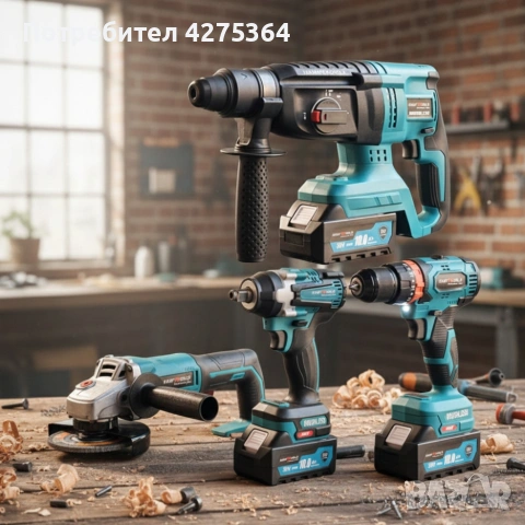 Комплект 4 в 1 - акумулаторен перфоратор, винтоверт, гайковерт и ъглошлайф 36V, снимка 4 - Куфари с инструменти - 53412308