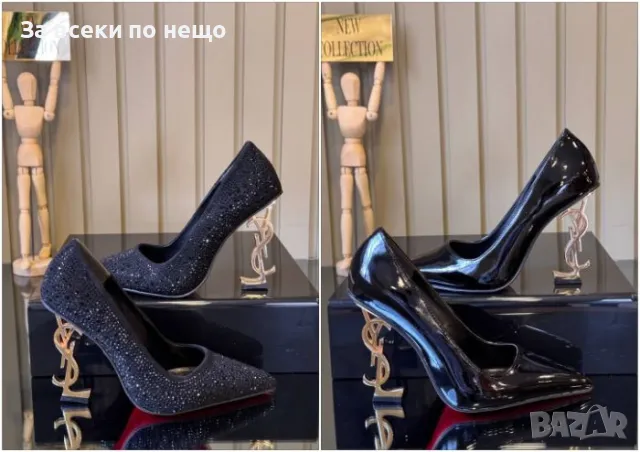 Yves Saint Laurent Дамски Черни Обувки На Златен Метален Ток - 2 Модела Код E271