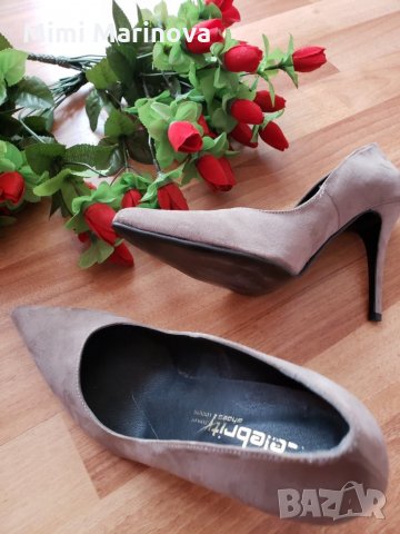 Сиви велурени обувки на ток, снимка 2 - Дамски обувки на ток - 27058041