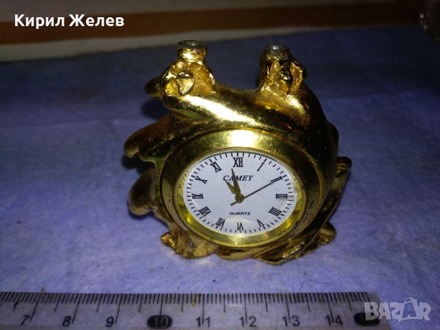 Стар ПОЗЛАТЕН МЕТАЛЕН НАСТОЛЕН КВАРЦОВ ЧАСОВНИК CAMEY 41282, снимка 8 - Колекции - 43887780