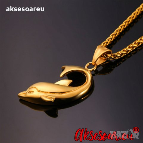 Дамско мъжко колие с висулка делфин цвят злато/сребро ланец от неръждаема стомана медальон огърлица , снимка 3 - Колиета, медальони, синджири - 38357653