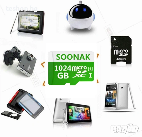 Micro SD карта SOONAK 1024GB клас 10 високоскоростна 1TB, снимка 2 - Карти памет - 53295414